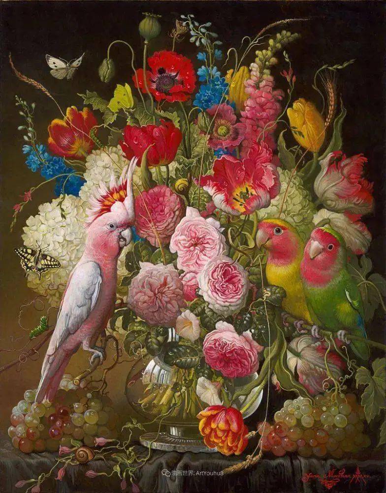 乌克兰女画家yana movchan新现实主义风格花鸟油画欣赏