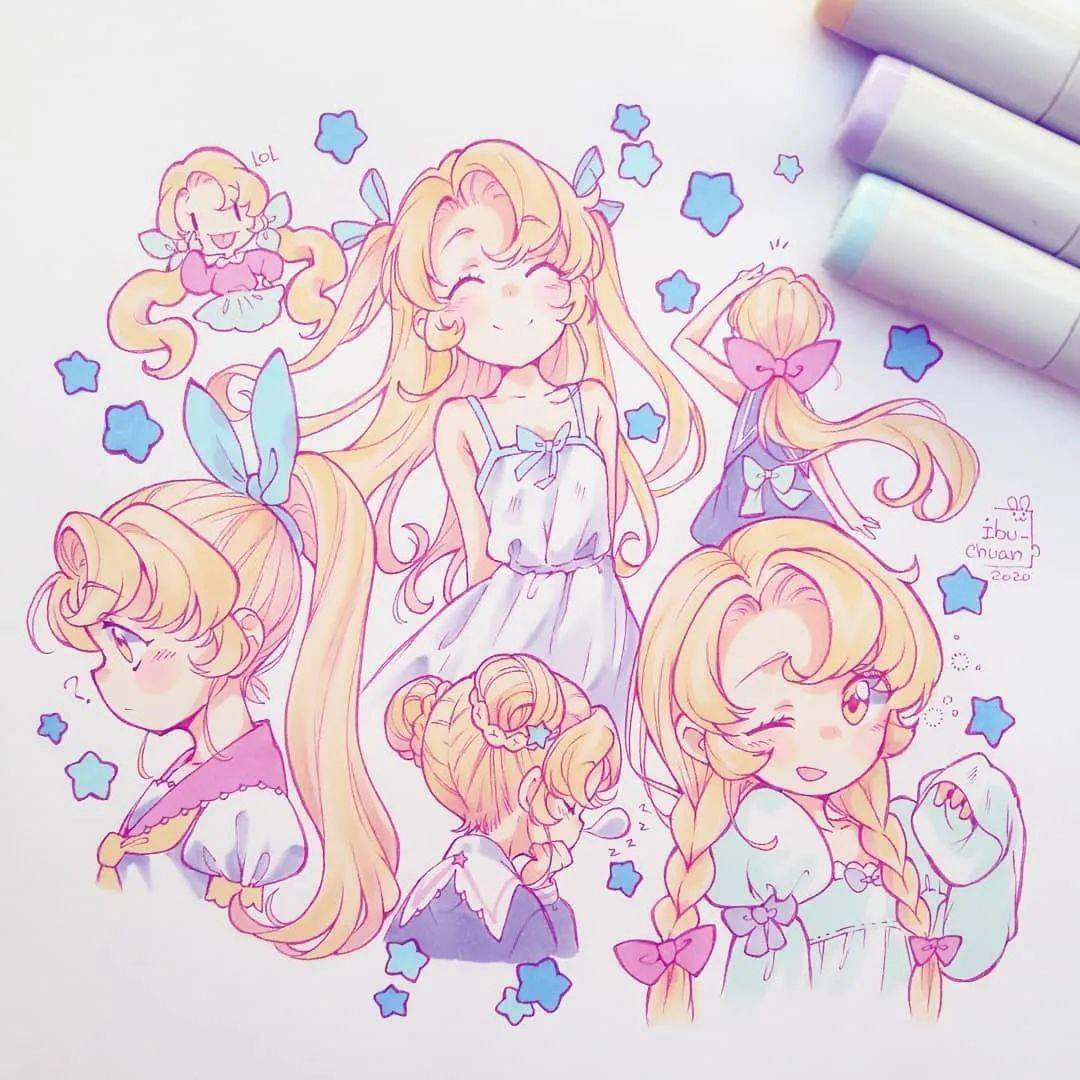 超级可爱q的马克笔动漫手绘线稿很漂亮