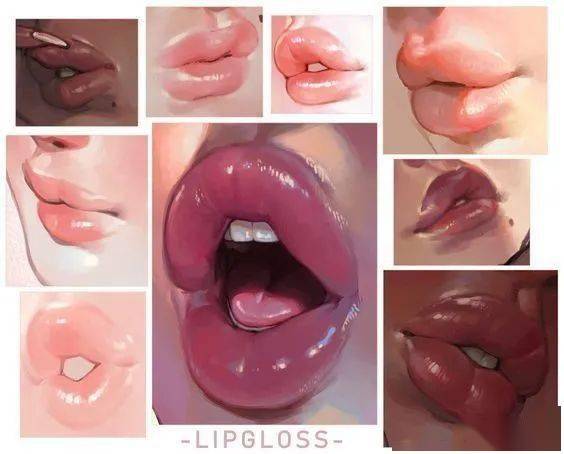 绘画素材69一些偏写实厚涂风的人物嘴唇画法参考