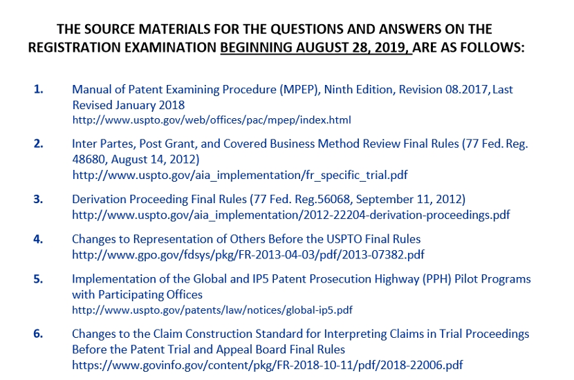 圖2 2019年8月起美國註冊專利代理人考試的考題與答案內容範圍另外