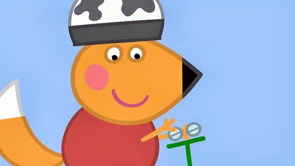 小猪佩奇:狐狸爸有很多货物,给弗雷迪两个车铃,全挂在自行车上