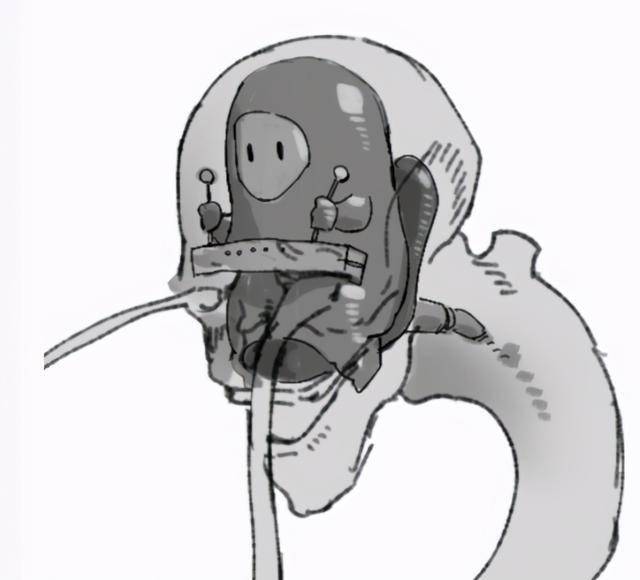 一个新的糖豆人(精灵)正坐在糖豆人(骨骼)脑袋上进行驾驶,看上去像是