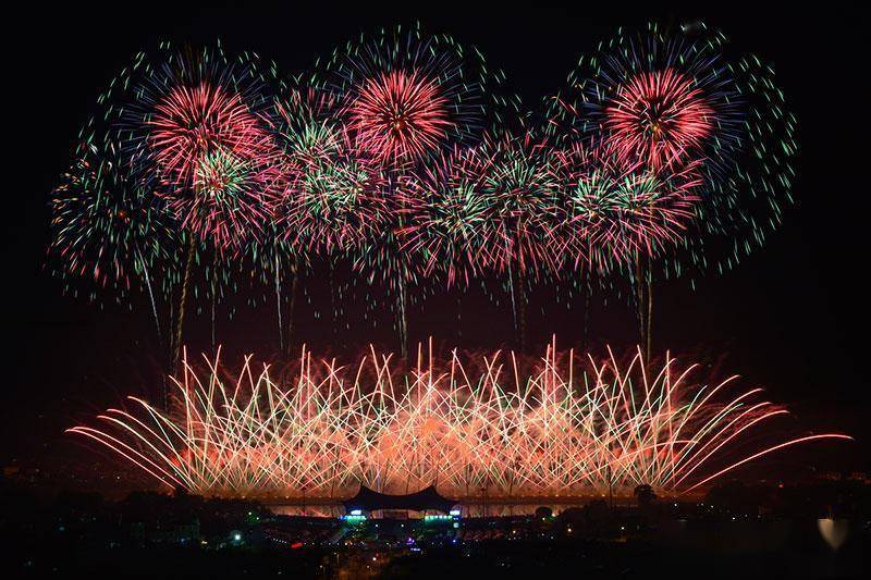 荷兰的"郁金香""大风车",西班牙的"斗牛舞"……夜空中,一束束烟花精彩