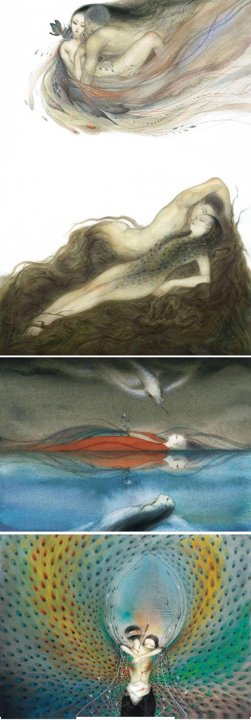 和浮世绘画风,融入了国画元素,寓意深刻耐人寻味,虢子楷的作品,奇异又