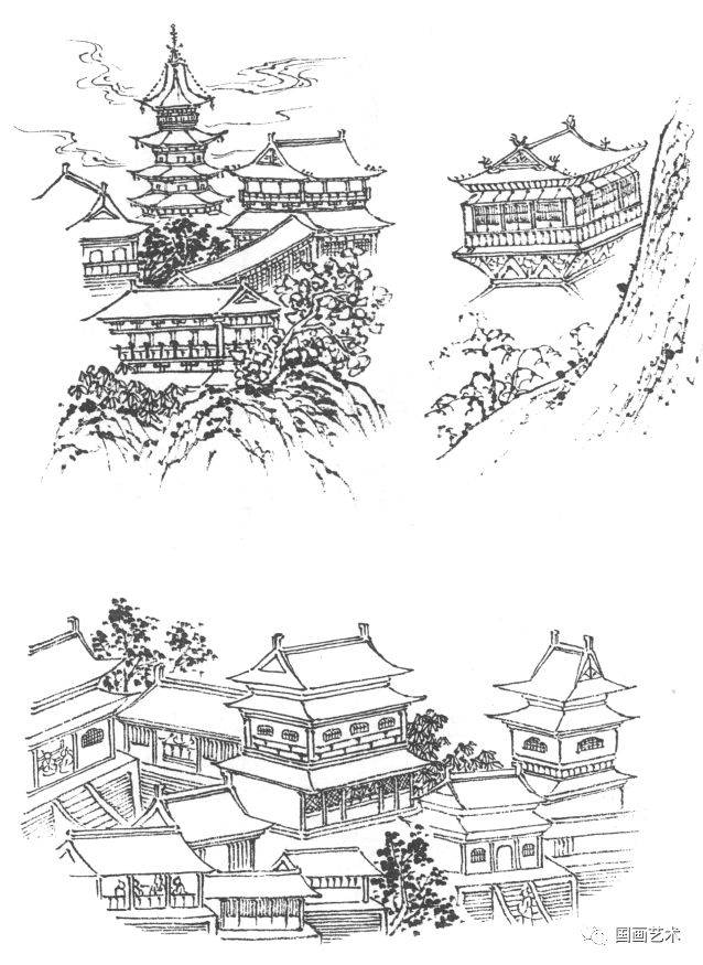 传统山水画点景楼阁亭榭