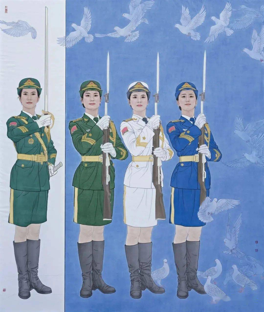 祖国·敬礼黄援朝 中国画 235cm×200cm 2019年夕阳欢歌李传真 中国画