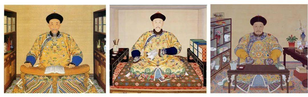 在《清人画胤禛吉服读书像》中,雍正皇帝身着黄色缎地吉服袍,也就是
