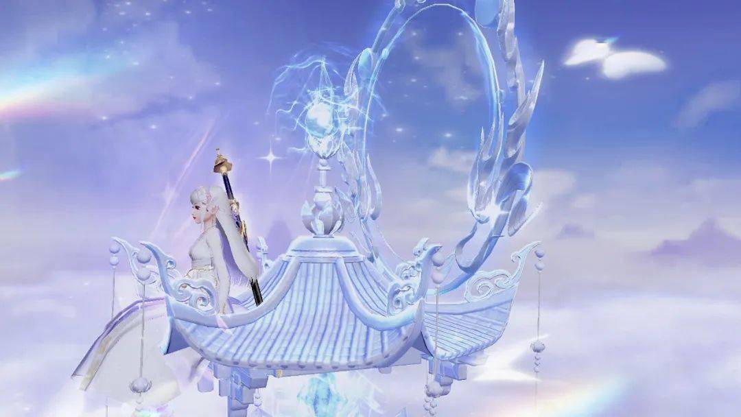 仙气即将破屏而出——在虹光的沐浴下站在彩云之巅图中的少侠正好小天