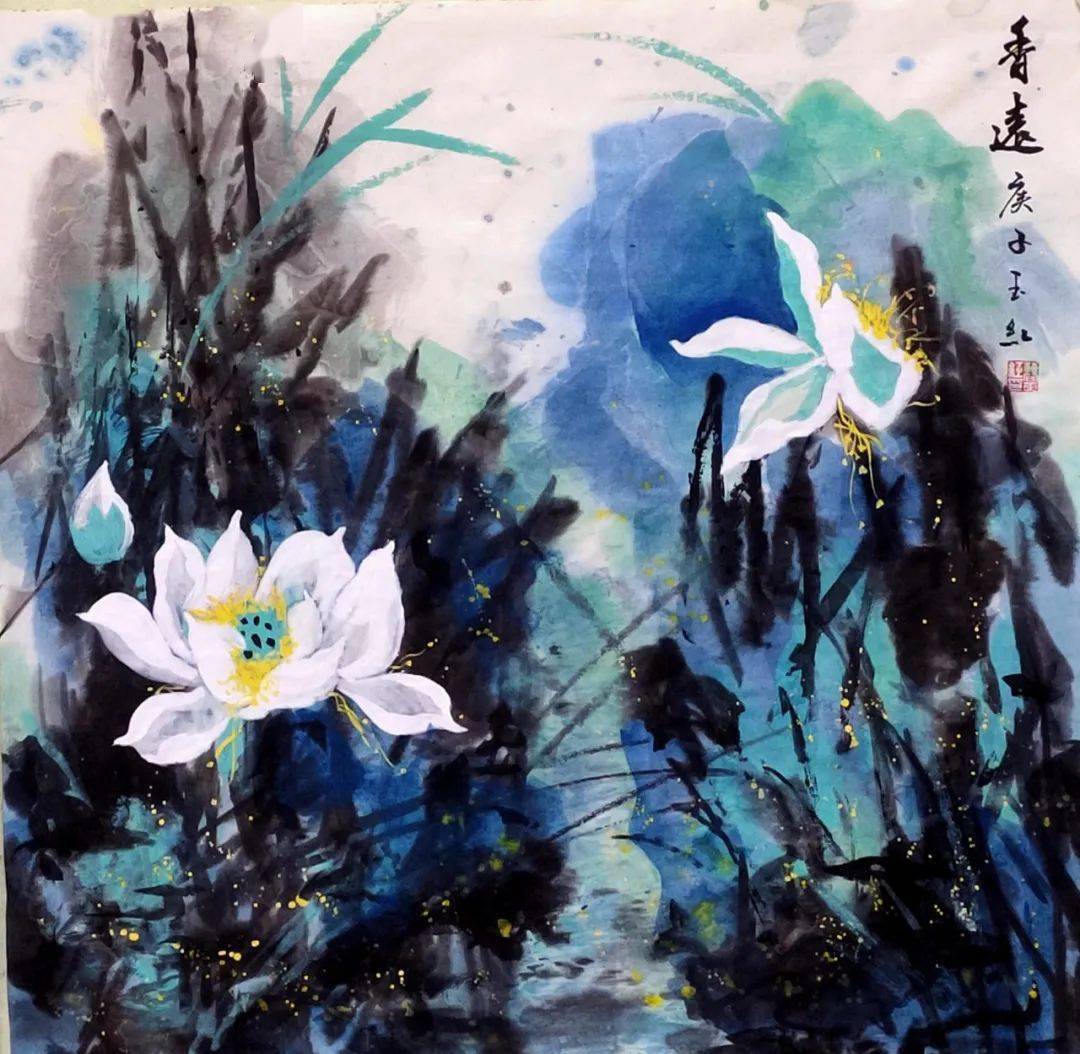 作品展曹玉红泼墨重彩荷花作品赏析