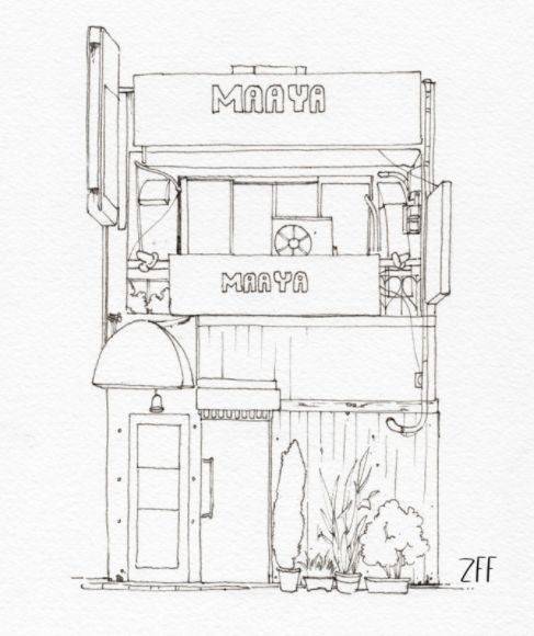 黑白线稿街边小店线稿风景类铅笔手稿