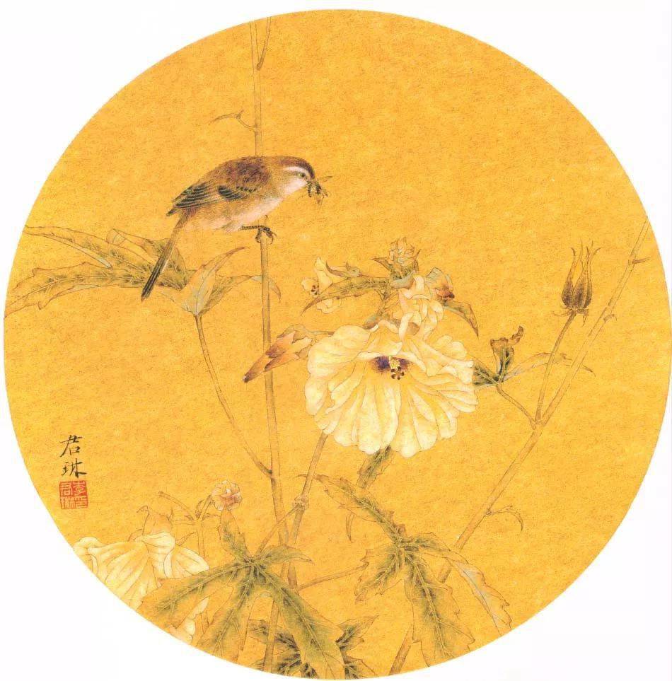 她的工笔花鸟画画意清新意境可人