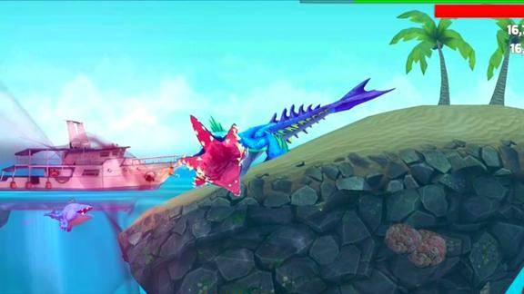 饥饿鲨进化食人花鲨鱼上岸后张开血盆大口