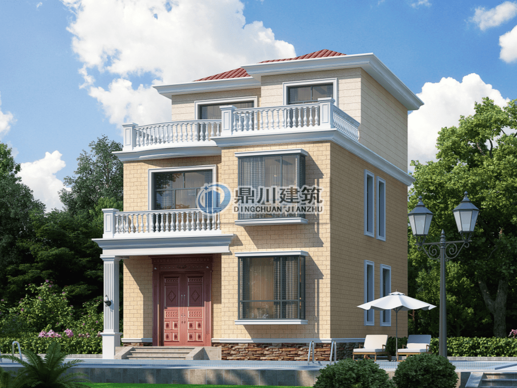 开间8米三层别墅占地97平小宅基地的福音美观实用