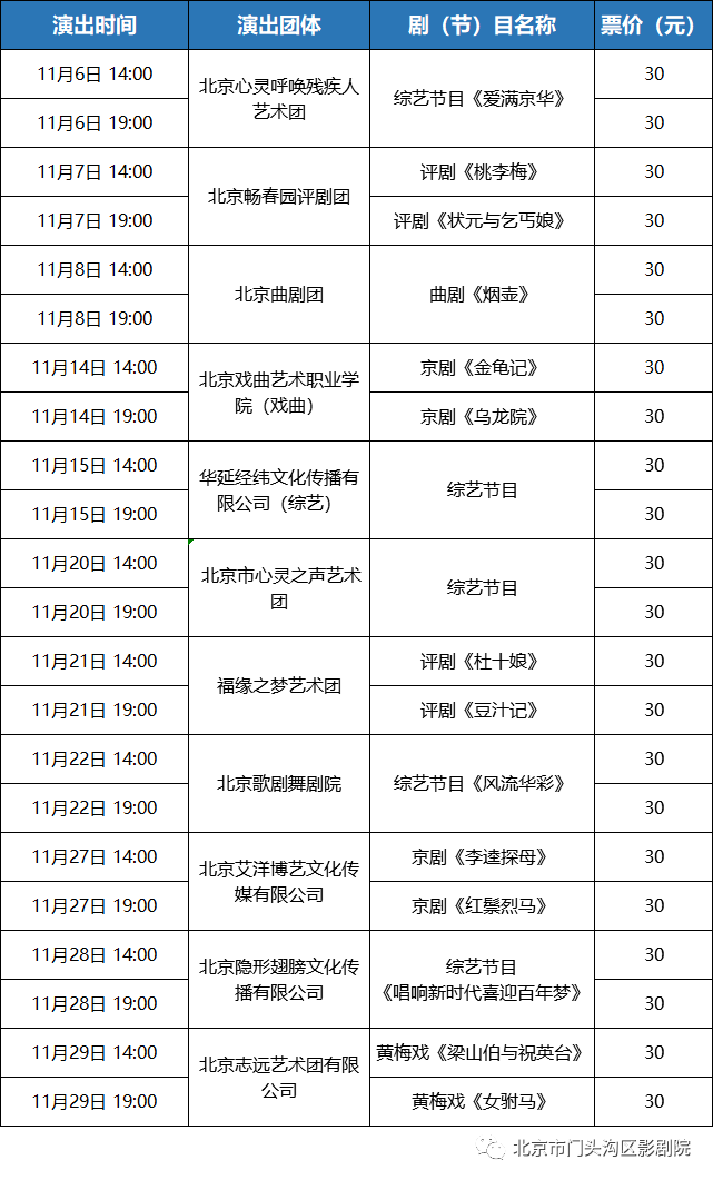 门头沟区影剧院(11月4日-8日)影片,节目排期,周末场节目介绍