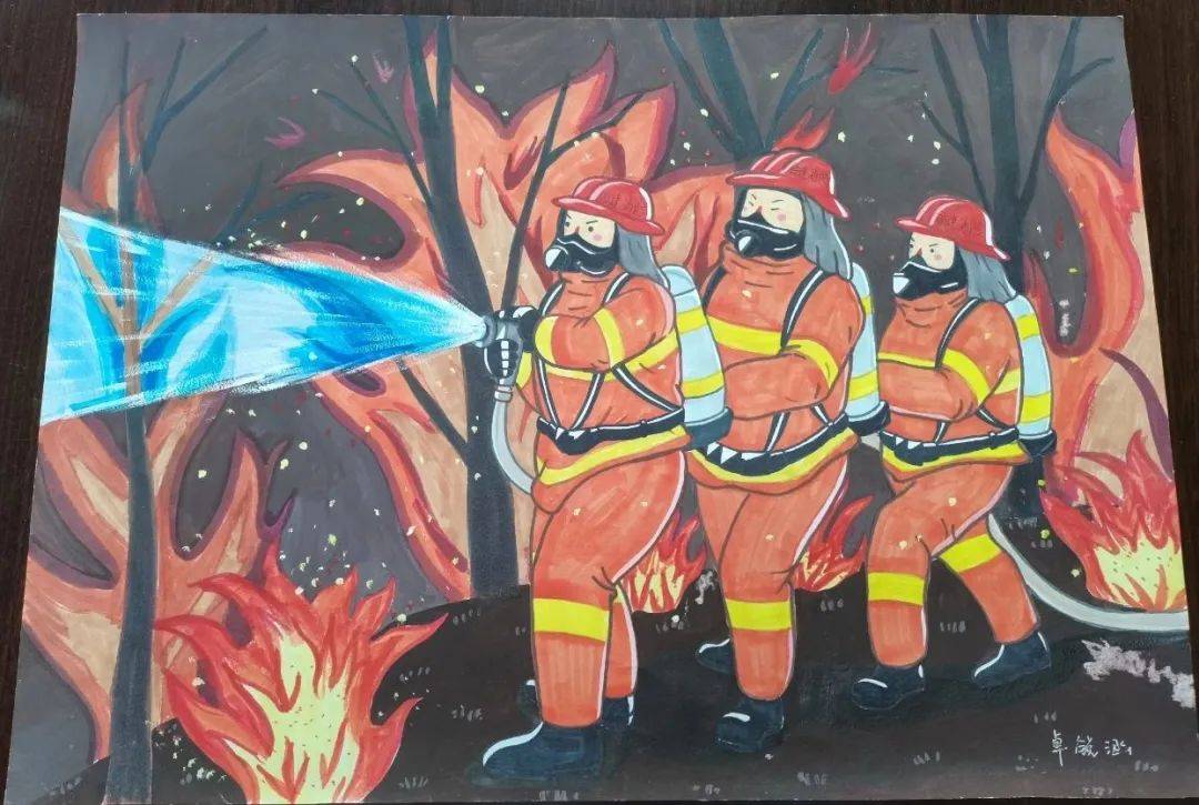 消防员灭火图片绘画图片