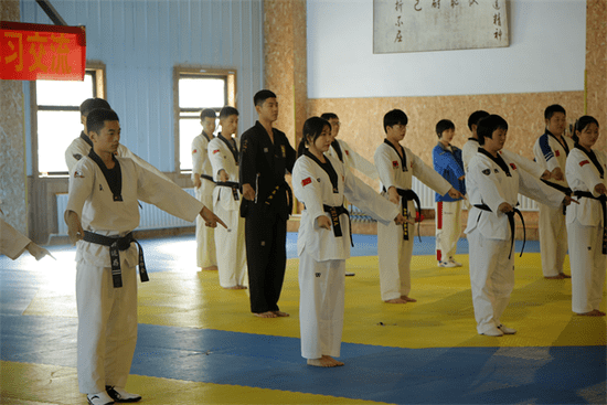 者以及大学院校学生等45名学员讲解跆拳道裁判员基础理论,手势及口令