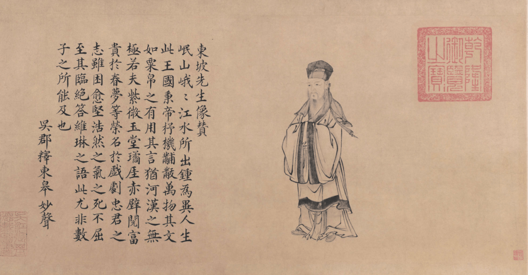 宋 苏轼 治平帖卷 卷首苏东坡像苏东坡作为北宋时期完善文人画理论