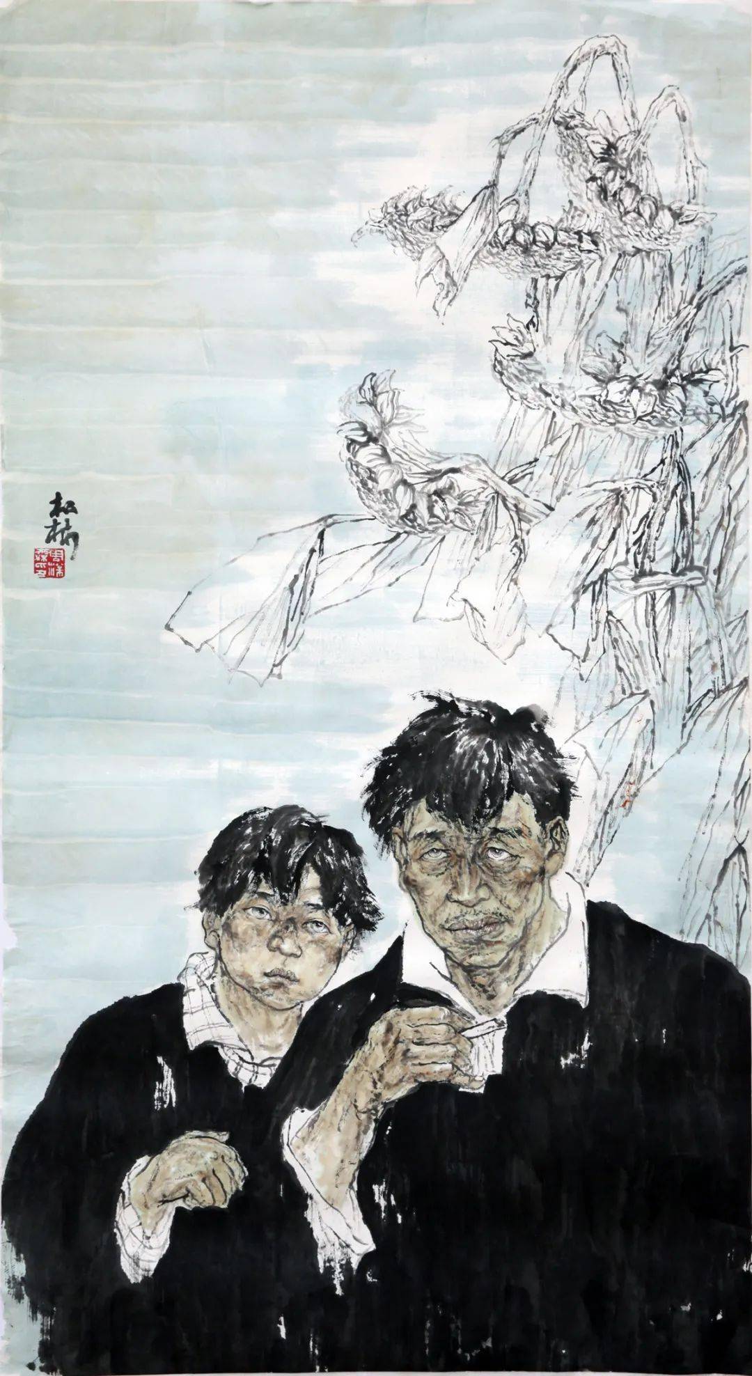他的画质朴淡雅且寓意深刻