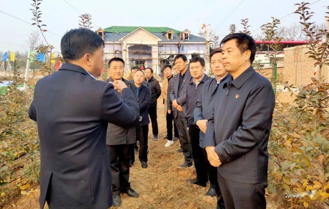 在官道口镇车岭村二仙坡苹果基地,王清华详细了解项目实施进度,存在的