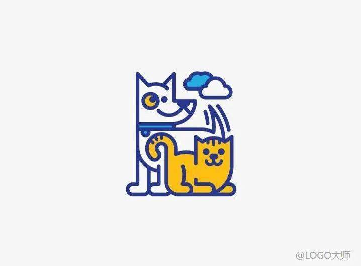 今天收集了一组猫狗元素融合创意logo设计