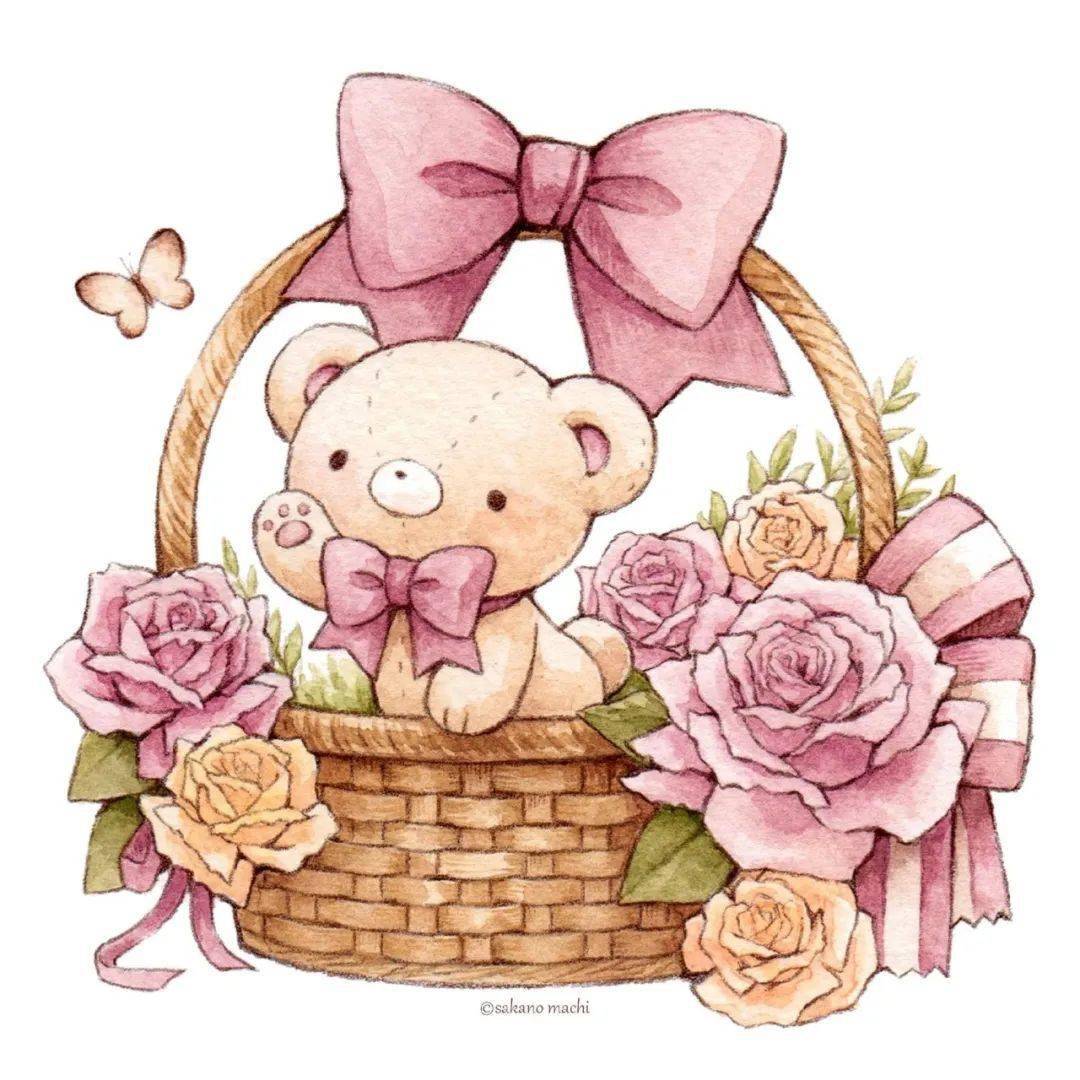 水彩彩铅插画|洛丽塔少女与熊的童话故事 动漫人物上色服饰素材