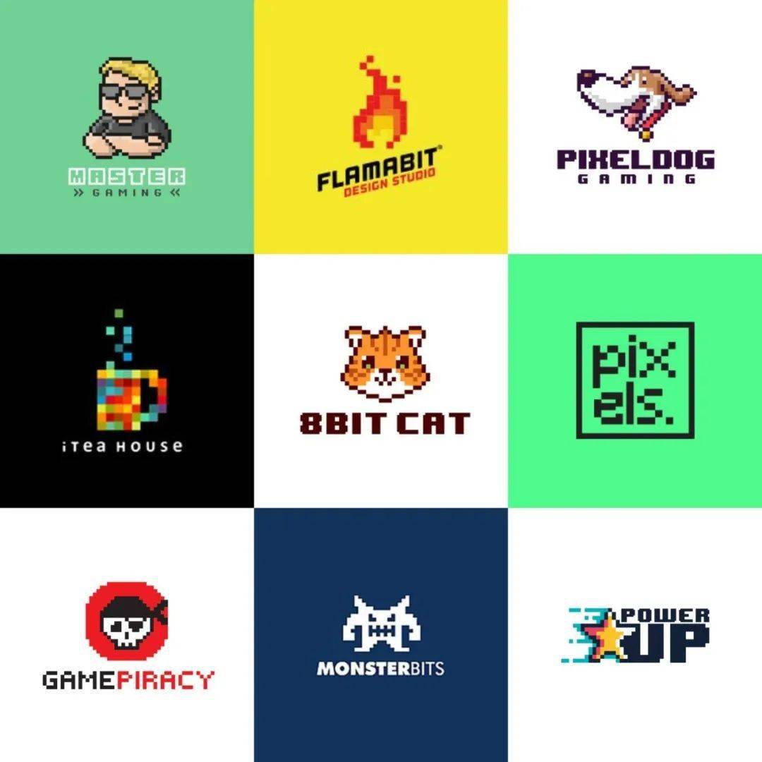 像素风格的logo,最直观的体现便是通过像素方格进行排列,组成抽象的