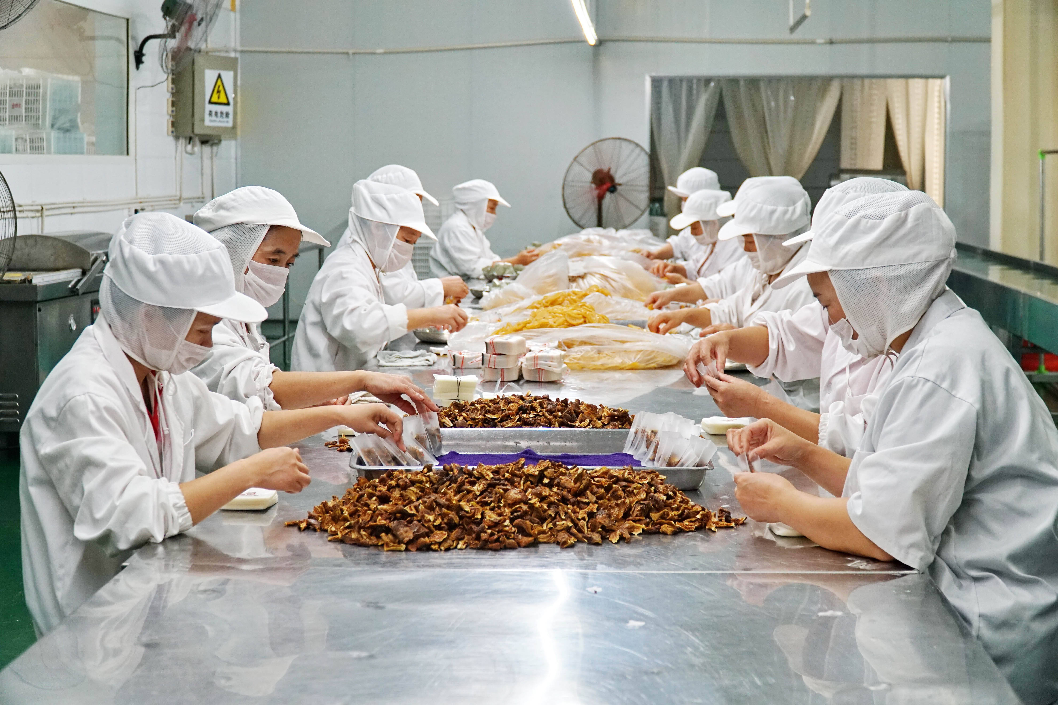 在四川省威远县向义镇四方村,一家企业的工人在包装无花果深加工产品