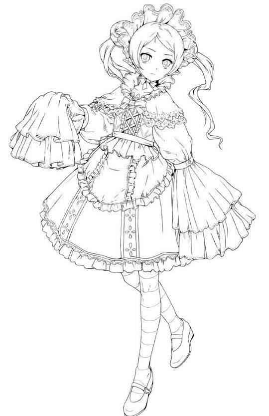 黑白线稿美漫卡通画动漫小美女