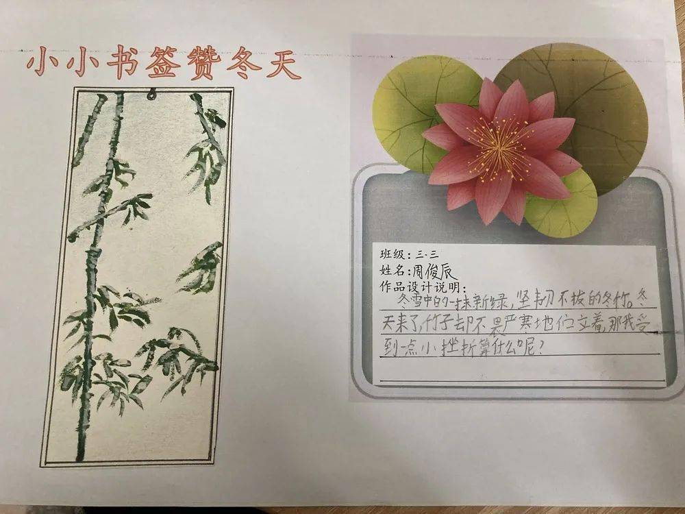 学科活动小小书签赞冬天凤凰路小学三年级语文组学科活动