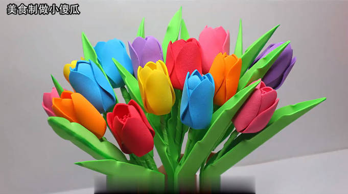 手泡沫纸手工教程制作七彩好看玫瑰花入门教程很简单哦