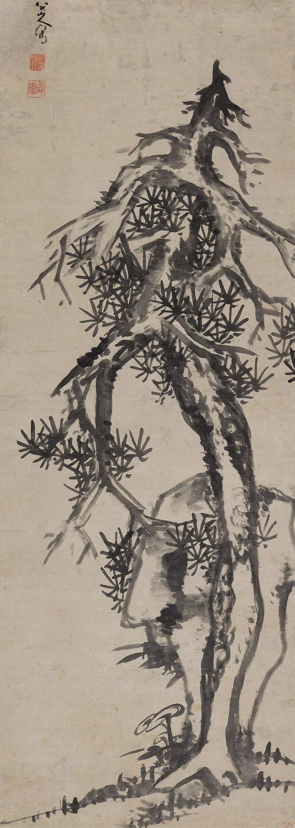 书画鉴赏八大山人醉酒画松