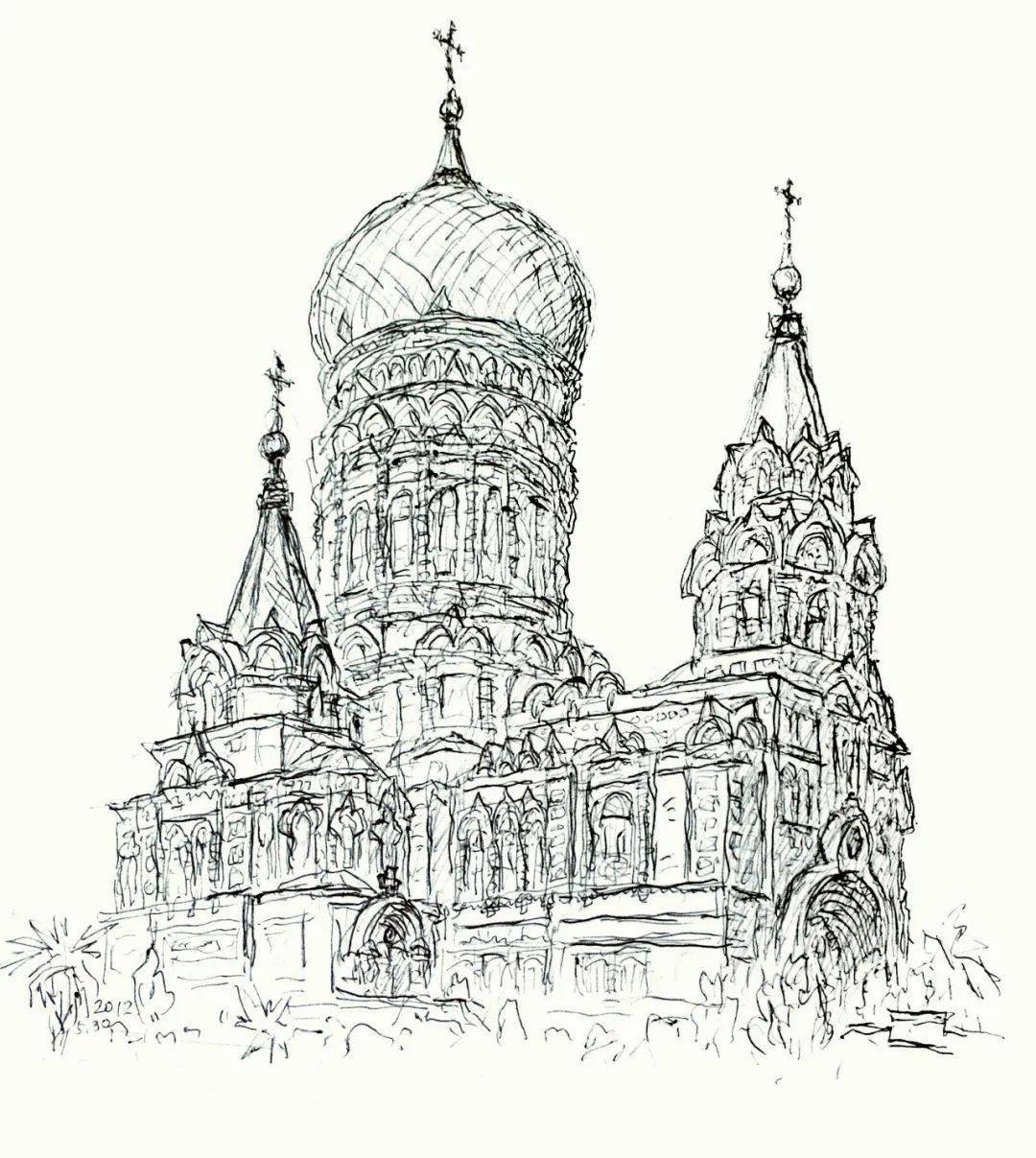 亚眠大教堂手绘图片
