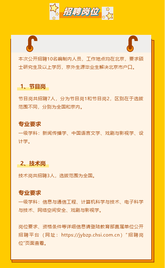 100解決北京戶口中國教育電視臺2021應屆高校畢業生招聘公告