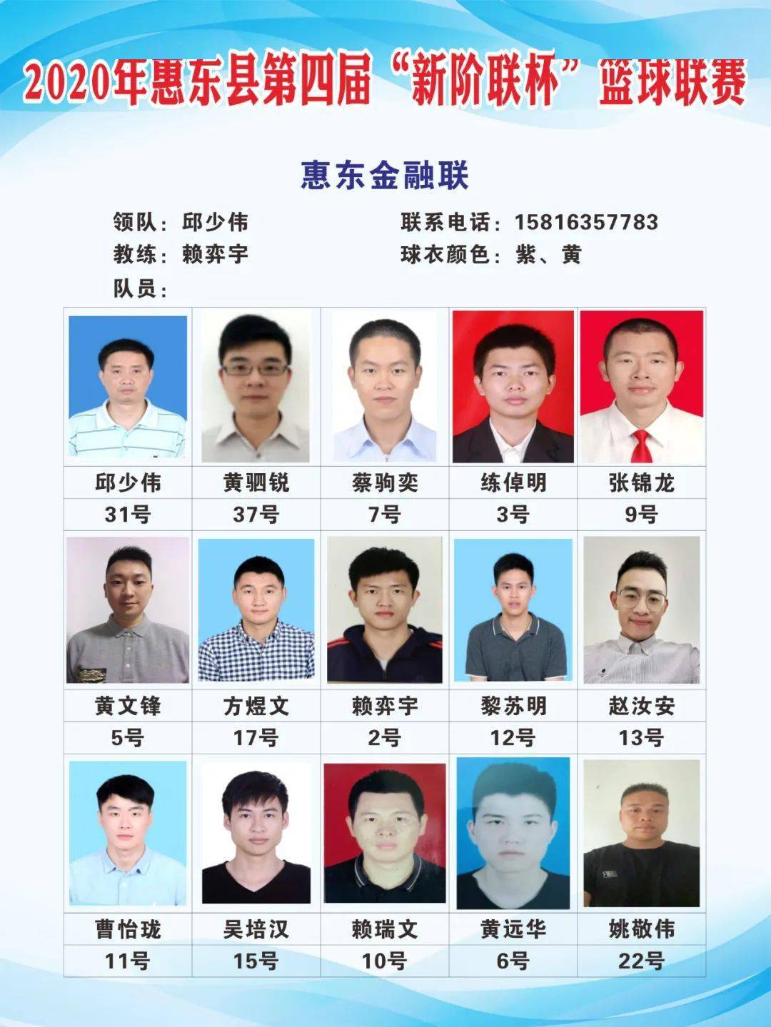 2020年惠东县第四届新阶联杯篮球联赛公开组名单公示