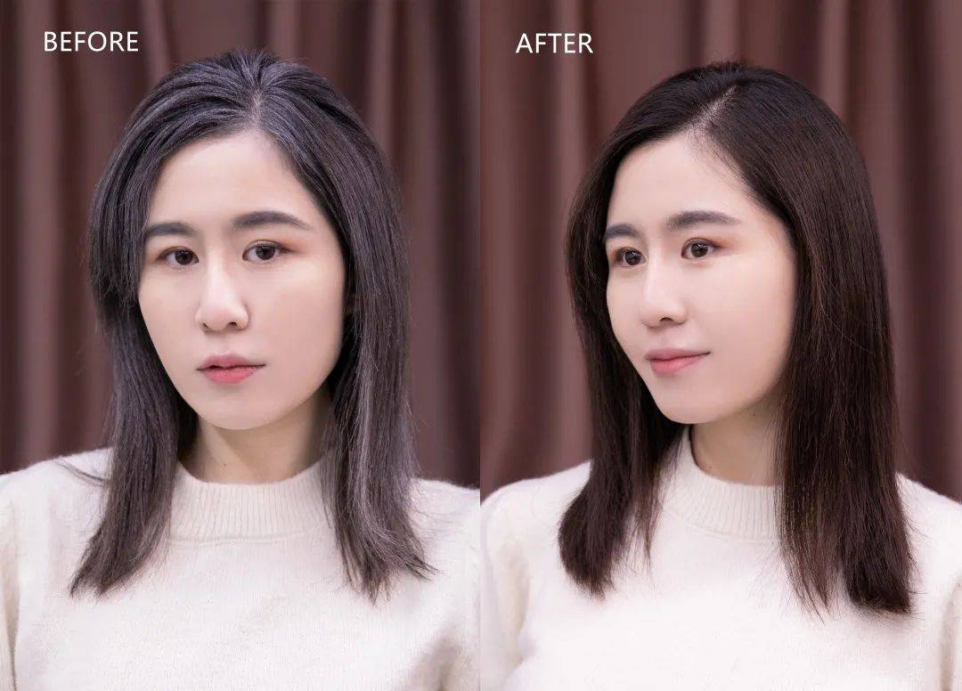 附染发前后对比图,完全没有染发的损伤感,体验感很好