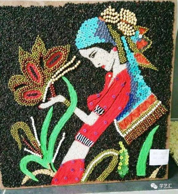 种子画一颗一粒想法多种子画中乐趣多