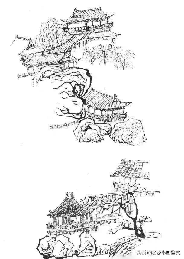 山水画基本功练习亭台楼阁的画法