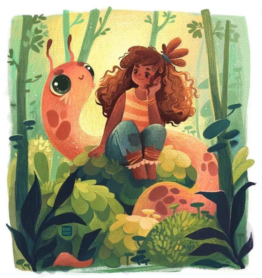 暖色调儿童卡通插画暖暖的画面风格67