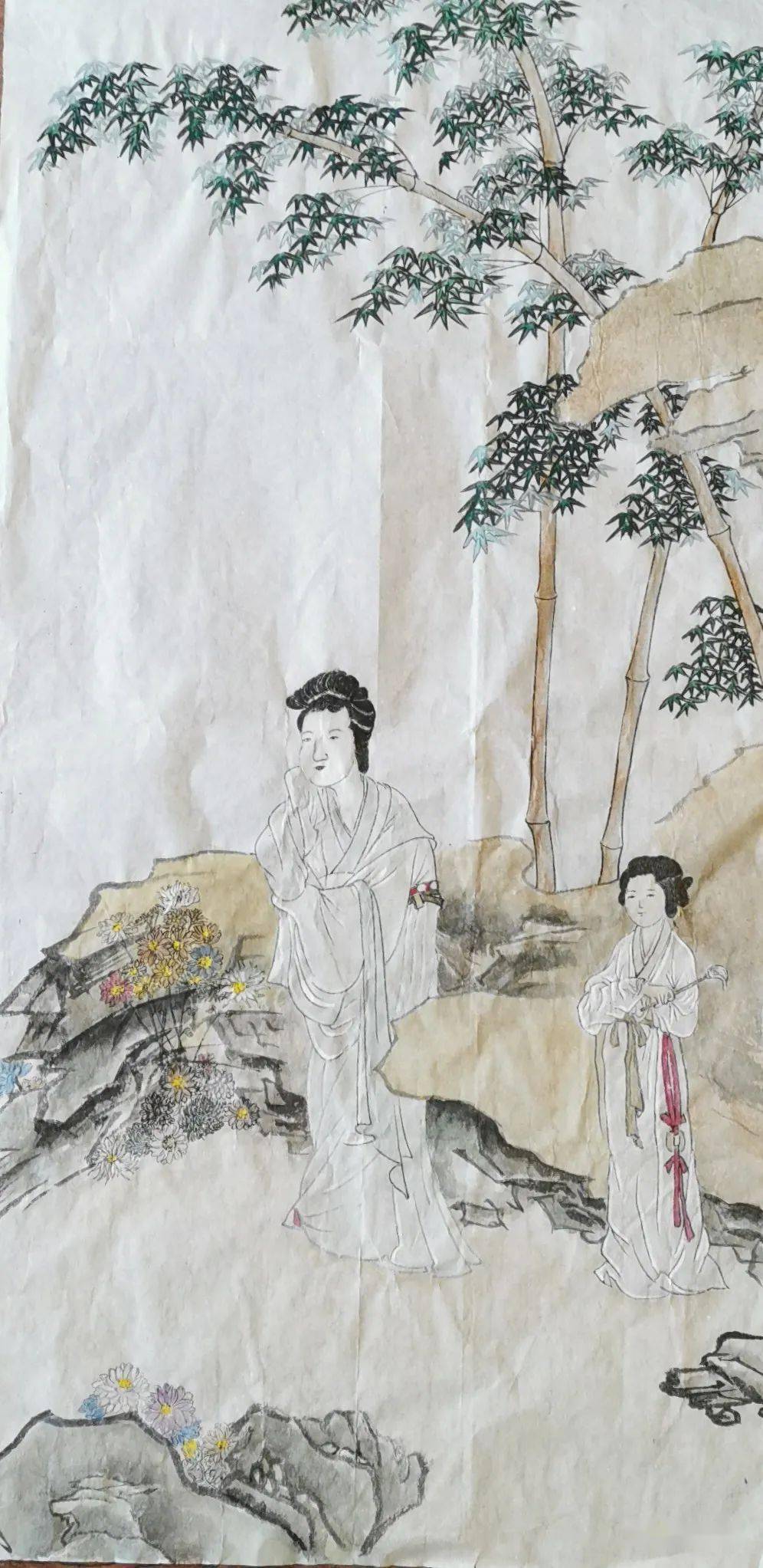 羽扇纶巾67朱涛67裙褶随风发髻层层临仇英修竹仕女图