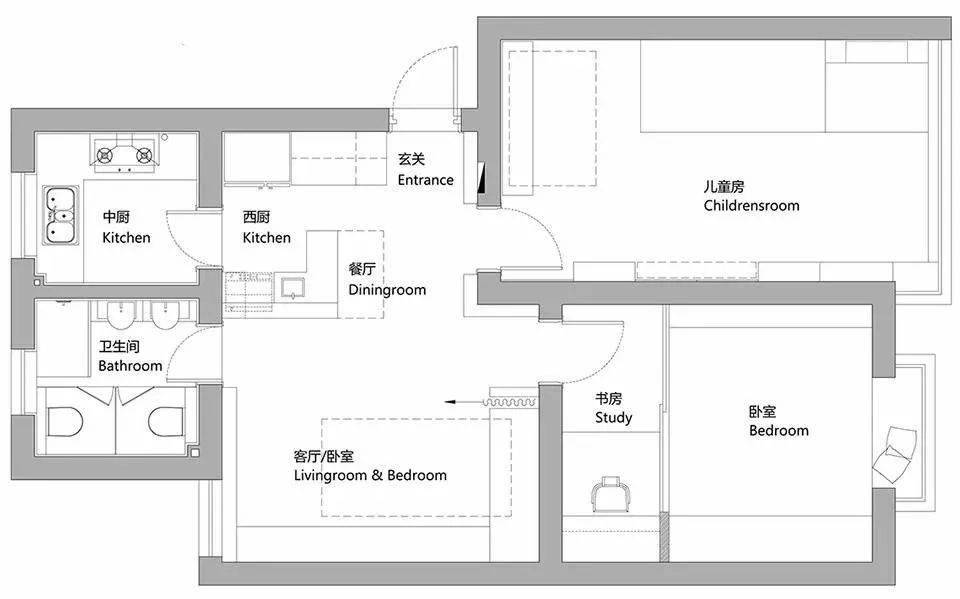 68平的小戶型改出三間房,可變形傢俱真的太實用了