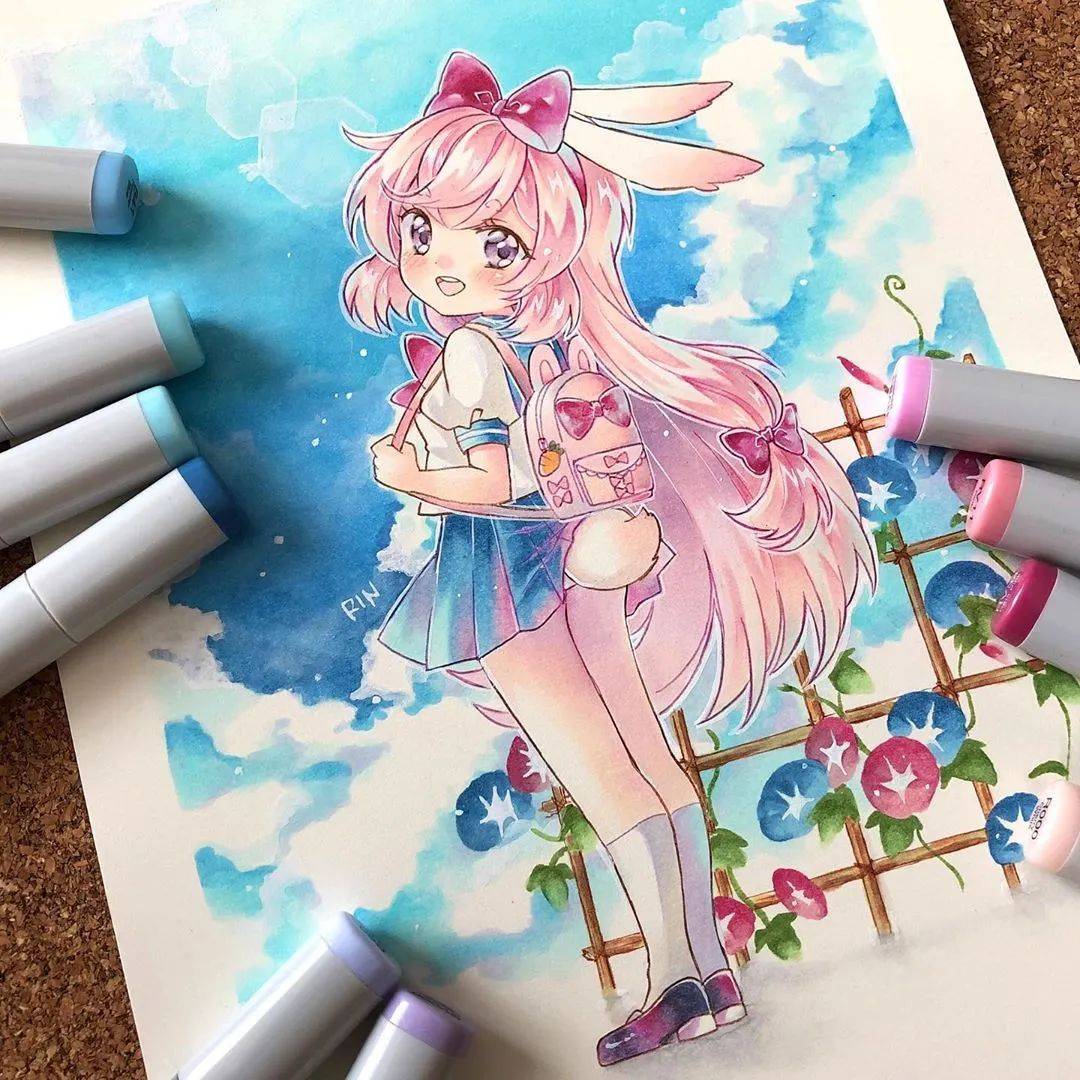 马克笔手绘 | 超萌超可爱q版马克笔动漫手绘,没有你绝对不行