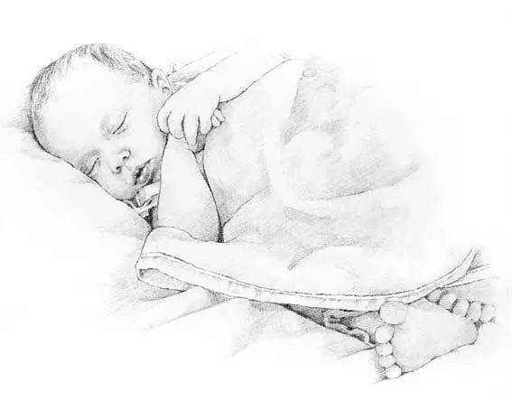 出生的小婴儿素描画图片