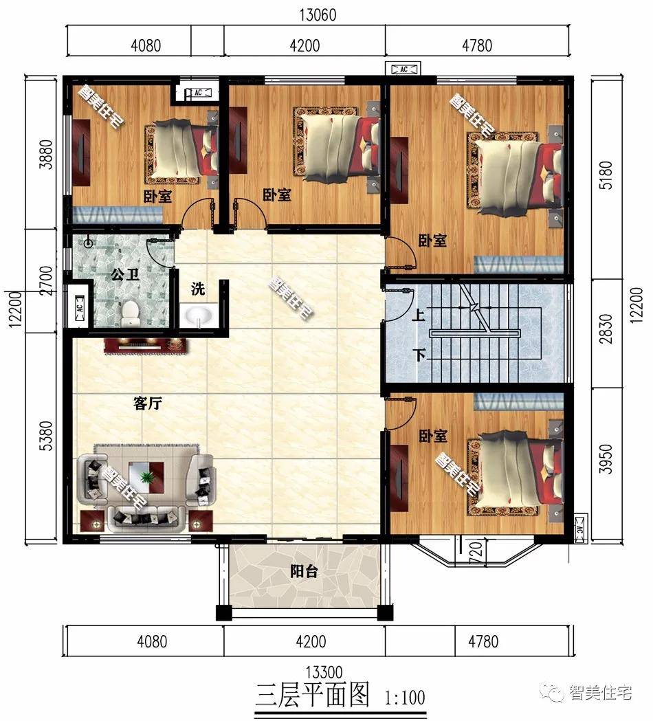 面宽13米好看气派的两栋四层别墅施工难度都不大
