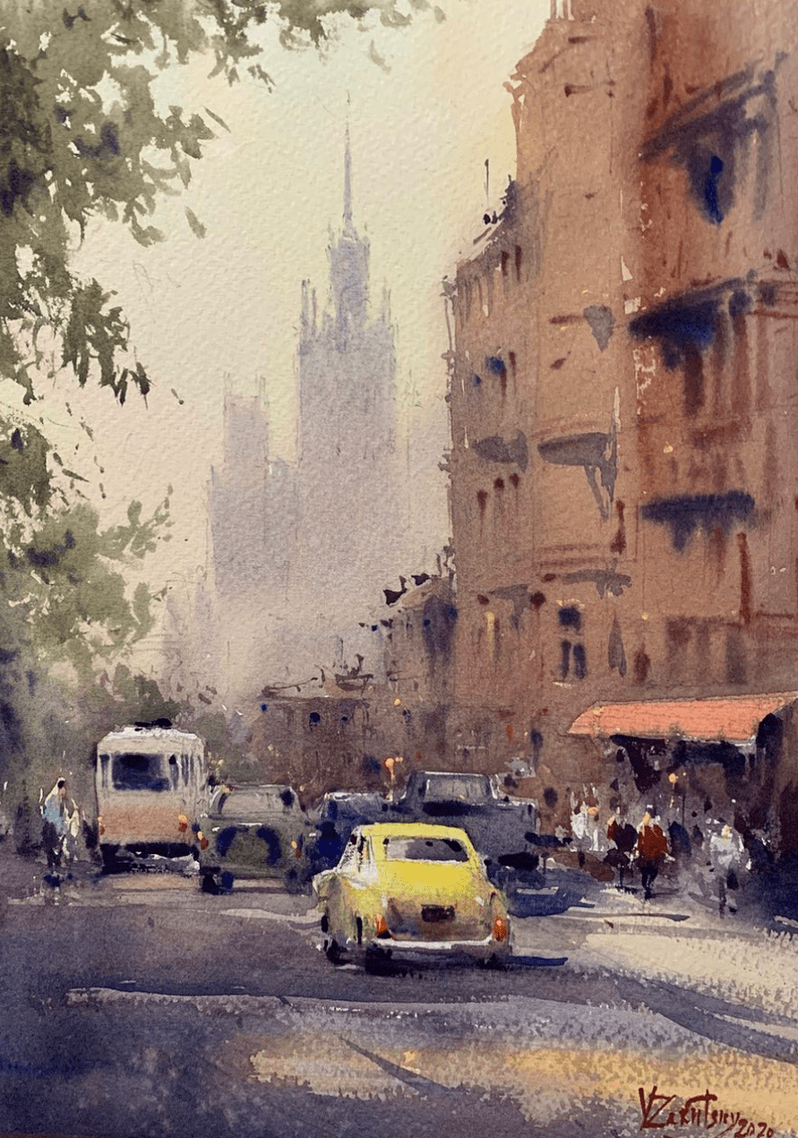 俄罗斯水彩画家vladimirzarutsky作品欣赏街景系列二