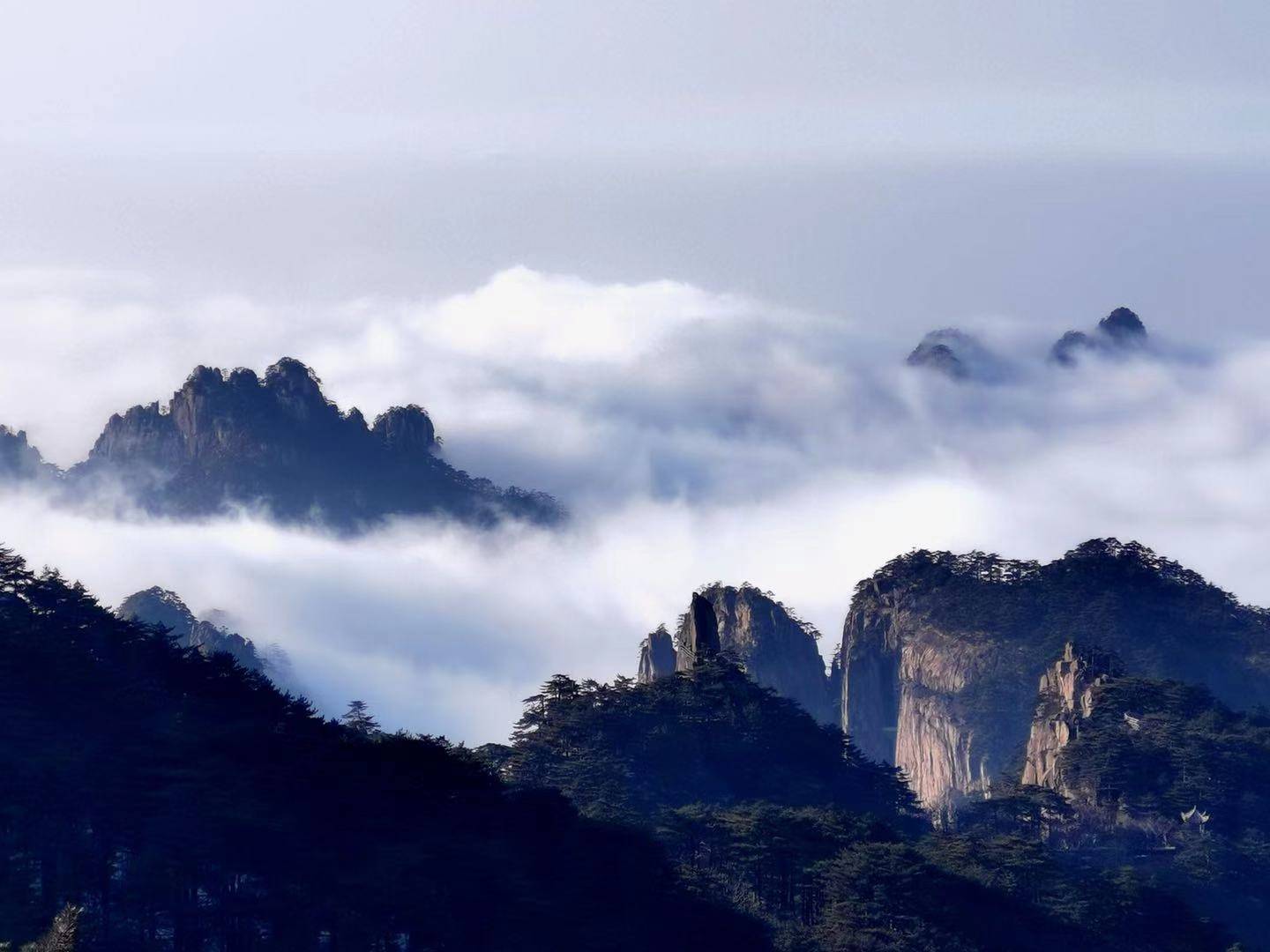 安徽黄山风景区冬日云海美景醉游人