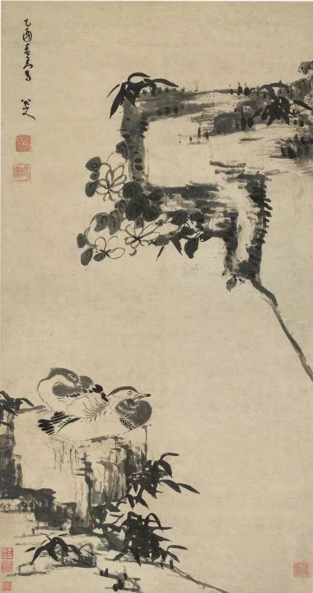 中国美術 中国水墨画 八大山人作品 肉筆 模写-