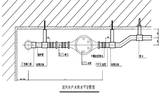 水錶安裝大樣圖 l與水錶規格有關:dn15水錶l≥400mm;dn20水錶l≥500mm