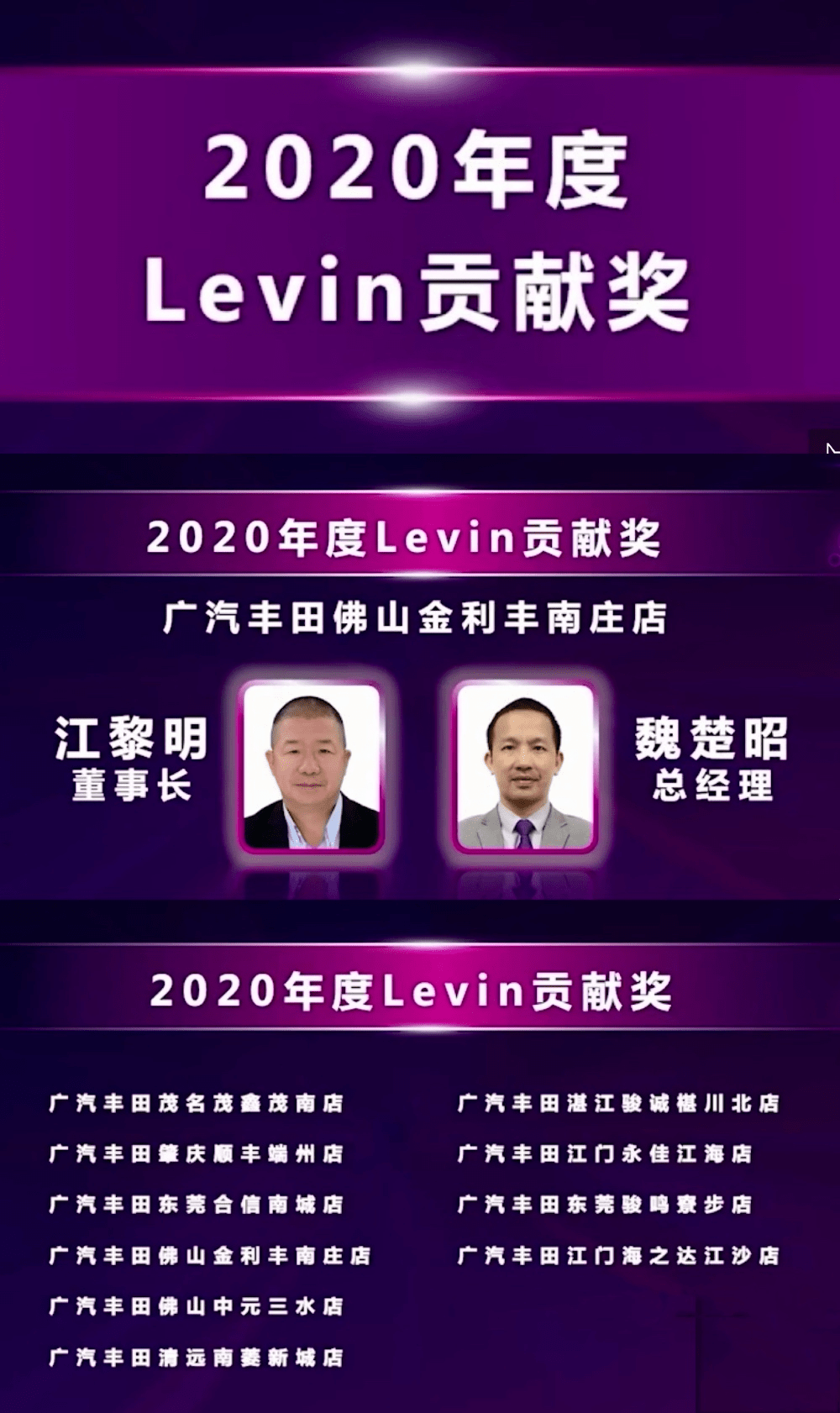 喜报热烈祝贺广汽丰田金利丰南庄店荣获2020年度广汽丰田十佳经销商