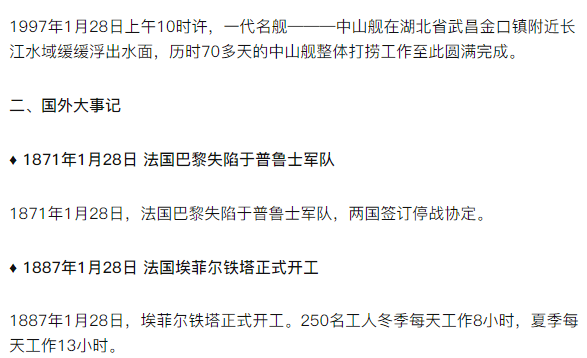 今日历史1月28日大事记历史上的今天发生了什么