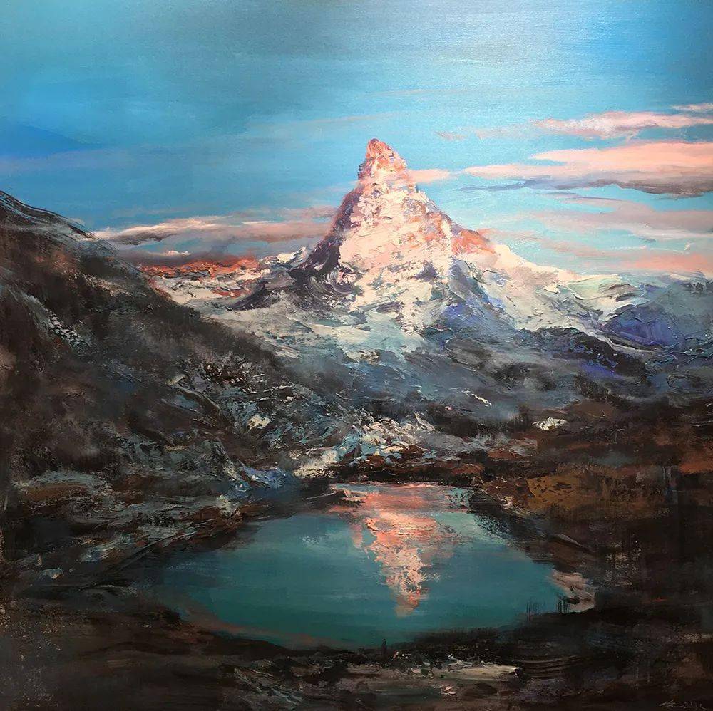 《晚霞锡安山》晚霞锡安山75×95cm布面油画2017painting《梅里雪山》